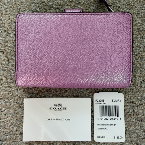 COACH Metallic Crossgrain Leather Medium Bifold Wallet F23256 pink - Picture 2 of 5